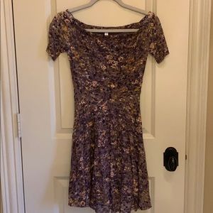 Purple flowery off the shoulder dress